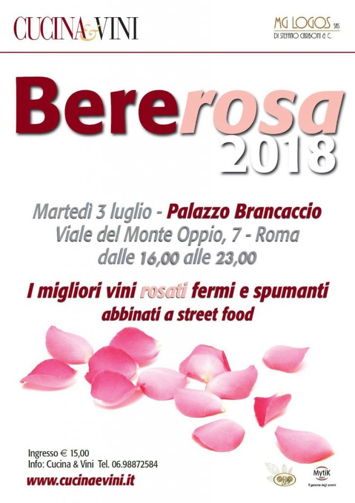 Bererosa 2018 3 luglio evento vini rosé italiani Palazzo Brancaccio Roma