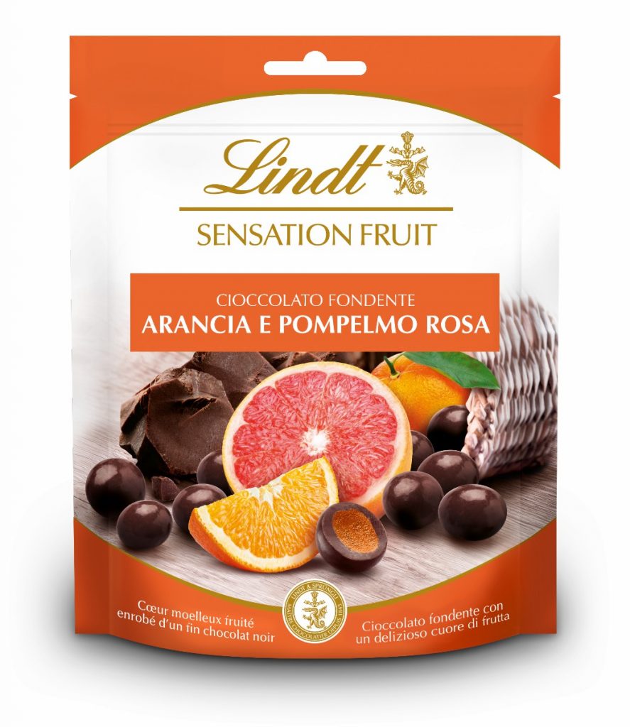 Praline Sensation Fruit Lindt Arancia e Pompelmo Rosa rivestito cioccolato fondente novità estate 2019