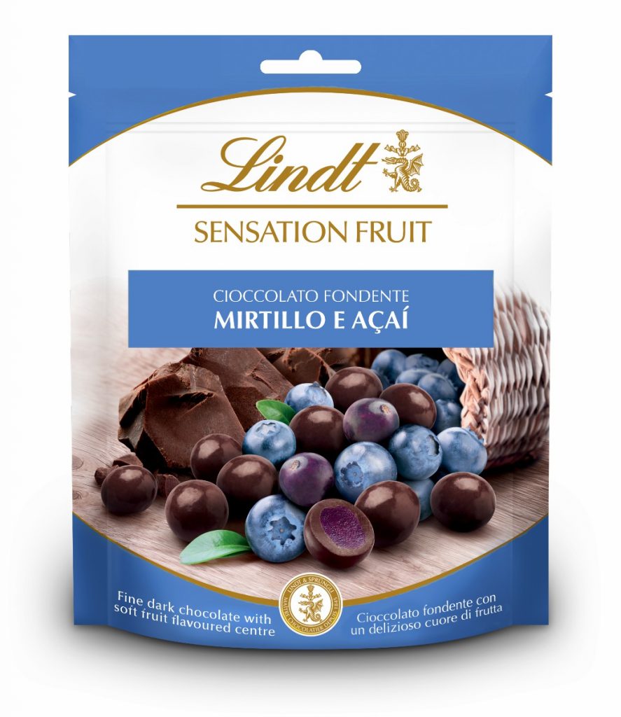 Praline Sensation Fruit Lindt Mirtillo e Açaí cioccolato fondente rivestito novità estate 2019