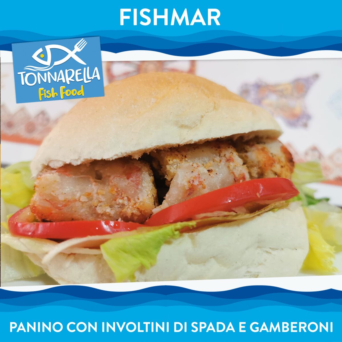 Panino con involtini di spada e gamberoni Tonnarella Fish Food 2023 luglio Furnari 